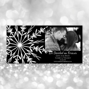 Schneeflocke auf Schwarzer Winter Hochzeit Save The Date