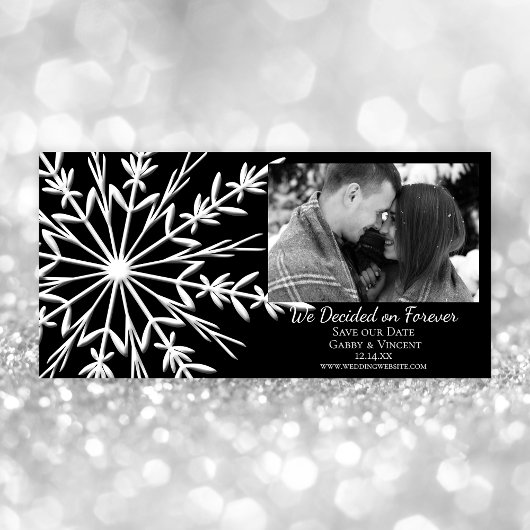 Schneeflocke auf Schwarzer Winter Hochzeit Save The Date