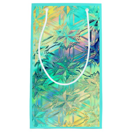 Schneeflocke aus Hartglas, farbig aquamarin, rosa Kleine Geschenktüte (Vorderseite)