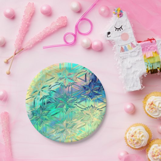 Schneeflocke aus Hartglas, farbig aquamarin, rosa  Pappteller (Party)