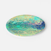 Schneeflocke aus Hartglas, farbig aquamarin, rosa  Pappteller (Schrägansicht)