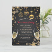 Schneeflocke, Bälle, Confetti Weihnachtsfest-Party Einladung (Stehend Vorderseite)