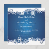 Schneeflocke, blaue Winterhochzeit Einladung (Vorne/Hinten)