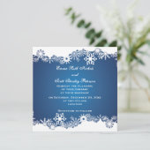 Schneeflocke, blaue Winterhochzeit Einladung (Stehend Vorderseite)