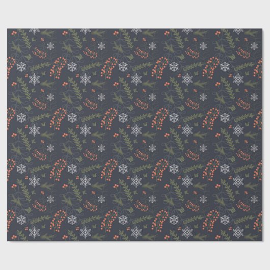 Schneeflocke, blaugrüne Blaubeeren Geschenkpapier (Flach)