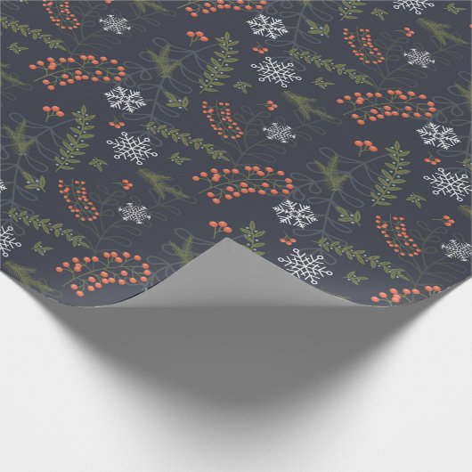 Schneeflocke, blaugrüne Blaubeeren Geschenkpapier (Ecke)