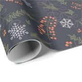 Schneeflocke, blaugrüne Blaubeeren Geschenkpapier (Rolleneckpunkt)