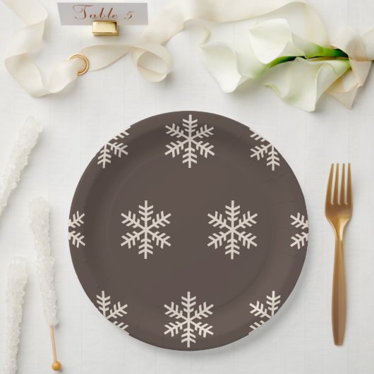 Schneeflocke Braun Pappteller (Hochzeit)
