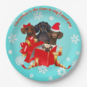 Schneeflocke-Dachshund-Feierparty-Teller Pappteller