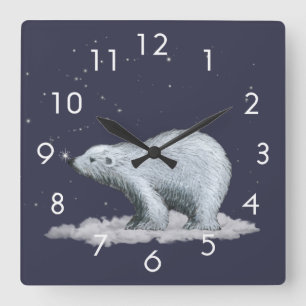 Schneeflocke-Eisbär-Uhr Quadratische Wanduhr