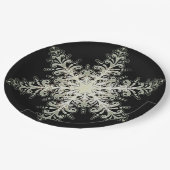 Schneeflocke eisige Spitze Winter weiß und schwarz Pappteller (Schrägansicht)
