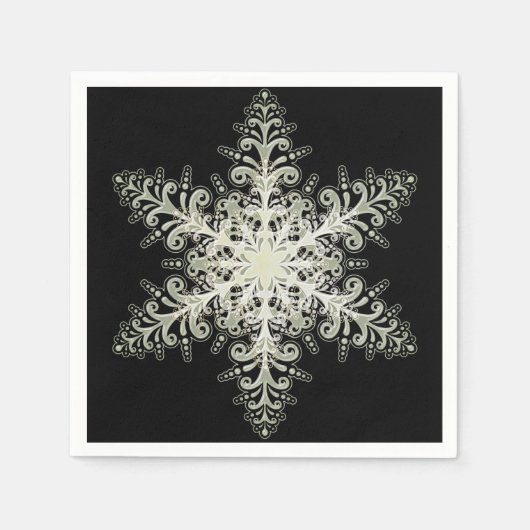 Schneeflocke eisige Spitze Winter weiß und schwarz Serviette (Vorderseite)