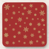 Schneeflocke-Entwurfs-Gold auf Rot Getränkeuntersetzer (Vorderseite)