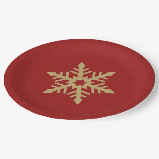 Schneeflocke-Entwurfs-Gold auf Rot Pappteller (Schrägansicht)