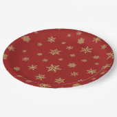 Schneeflocke-Entwurfs-Gold auf Rot Pappteller (Schrägansicht)
