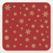 Schneeflocke-Entwurfs-Gold auf Rot Rechteckiger Pappuntersetzer (Vorderseite)