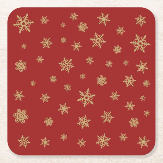 Schneeflocke-Entwurfs-Gold auf Rot Rechteckiger Pappuntersetzer (Vorderseite)