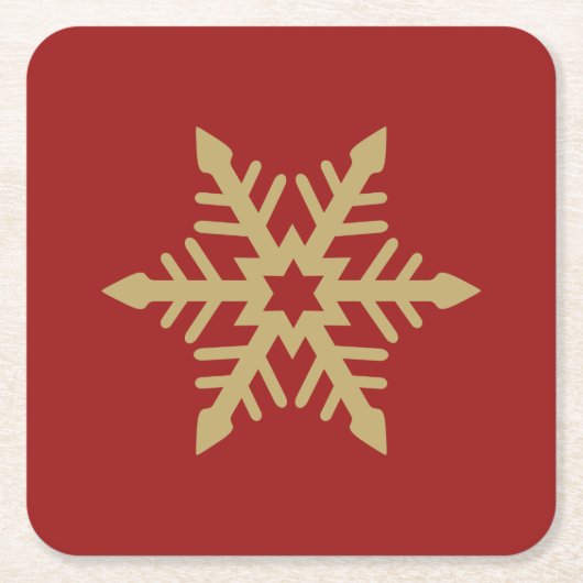 Schneeflocke-Entwurfs-Gold auf Rot Rechteckiger Pappuntersetzer (Vorderseite)