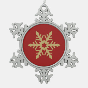 Schneeflocke-Entwurfs-Gold auf Rot Schneeflocken Zinn-Ornament