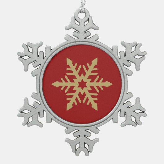 Schneeflocke-Entwurfs-Gold auf Rot Schneeflocken Zinn-Ornament (Vorderseite)