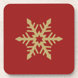 Schneeflocke-Entwurfs-Gold auf Rot Untersetzer