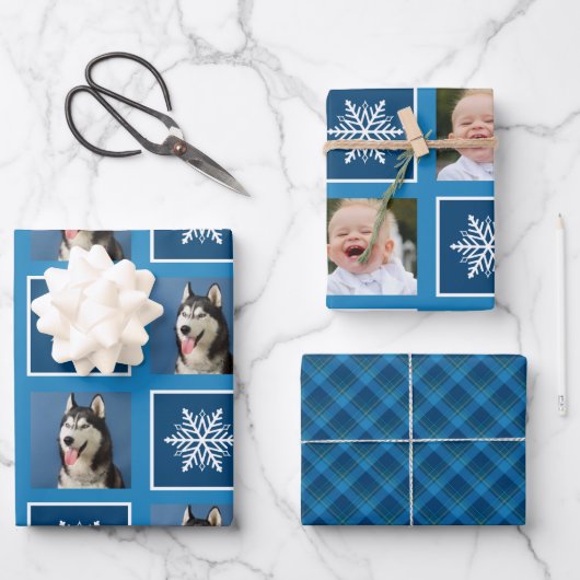 Schneeflocke & Favoriten 2 Foto. Blau. Geschenkpapier Set (Vorderseite)