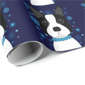 Schneeflocke-Feiertags-Packpapier Bostons Terrier Geschenkpapier (Rolleneckpunkt)