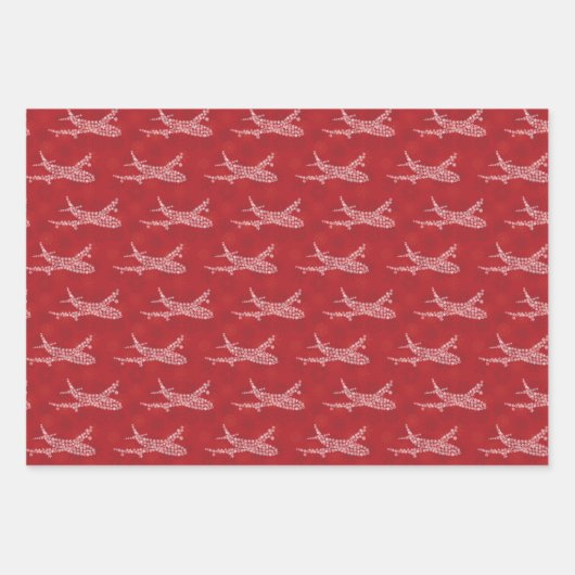 Schneeflocke Flugzeug auf rot. Umhüllungspapierblä Geschenkpapier Set (Vorderseite)