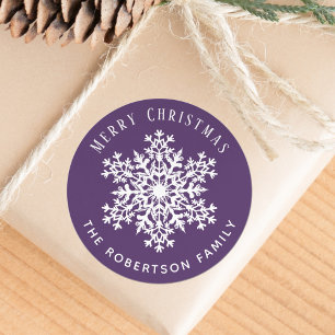 Schneeflocke Frohe Weihnachten Purple Runder Aufkleber