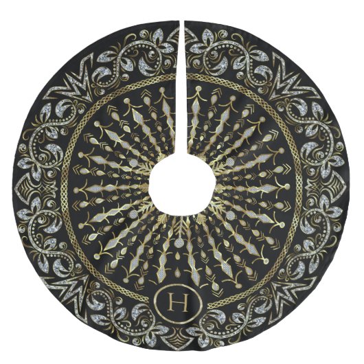 Schneeflocke für Schwarz-, Gold- und DiamantenGlit Polyester Weihnachtsbaumdecke (Vorderseite)