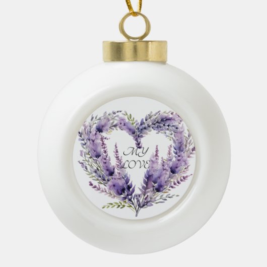 Schneeflocke gerahmtes Ornament. Lavender Heart Keramik Kugel-Ornament (Vorderseite)