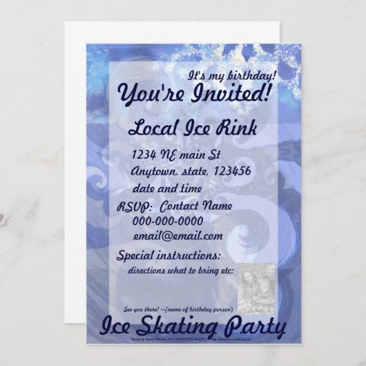 Schneeflocke in Blau 8, Winterwinde Einladung (Vorne/Hinten)