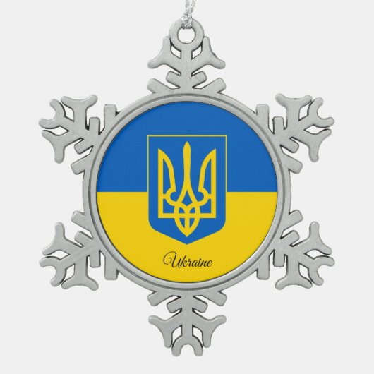 Schneeflocke in der Ukraine, ukrainische Flagge Schneeflocken Zinn-Ornament (Vorderseite)