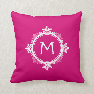 Schneeflocke-Kranz-Monogramm in pinkfarbenem rosa Kissen