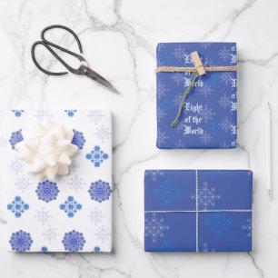 Schneeflocke Licht der Welt Christlich Blue Geschenkpapier Set