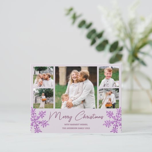 Schneeflocke Lila Glam 5 Foto Weihnachten (Stehend Vorderseite)