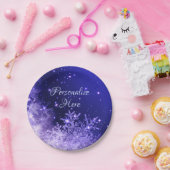 Schneeflocke lila glänzende Winterpapierplatte Pappteller (Party)