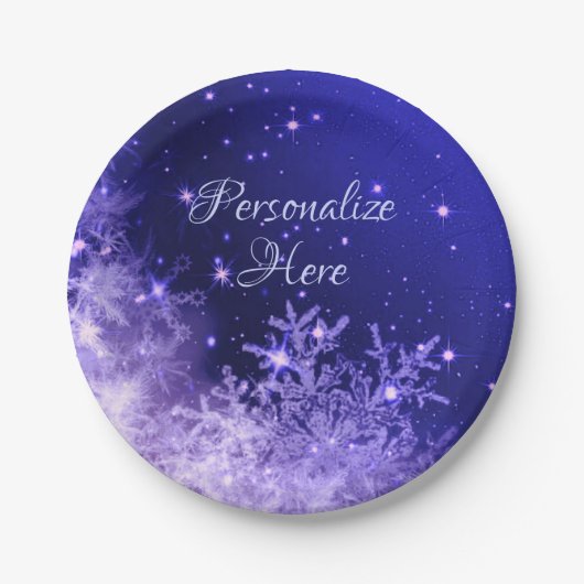 Schneeflocke lila glänzende Winterpapierplatte Pappteller (Vorderseite)