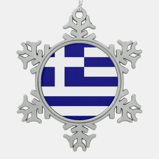 Schneeflocke mit griechischer Flagge Schneeflocken Zinn-Ornament (Vorderseite)