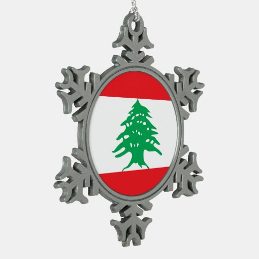 Schneeflocke mit libanesischer Flagge Schneeflocken Zinn-Ornament (Links)