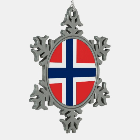 Schneeflocke mit norwegischer Flagge Schneeflocken Zinn-Ornament (Links)