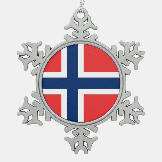 Schneeflocke mit norwegischer Flagge Schneeflocken Zinn-Ornament (Vorderseite)