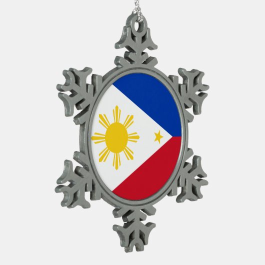 Schneeflocke mit philippinischer Flagge Schneeflocken Zinn-Ornament (Links)