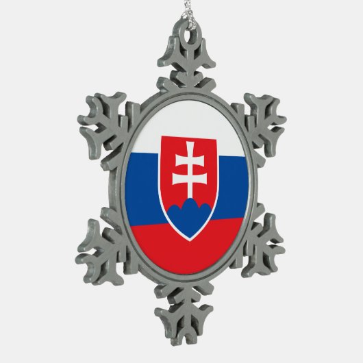 Schneeflocke mit slowakischer Flagge Schneeflocken Zinn-Ornament (Links)