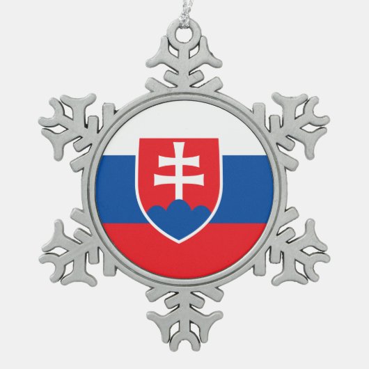 Schneeflocke mit slowakischer Flagge Schneeflocken Zinn-Ornament (Vorderseite)