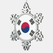 Schneeflocke mit Südkoreaflagge Schneeflocken Zinn-Ornament (Rechts)