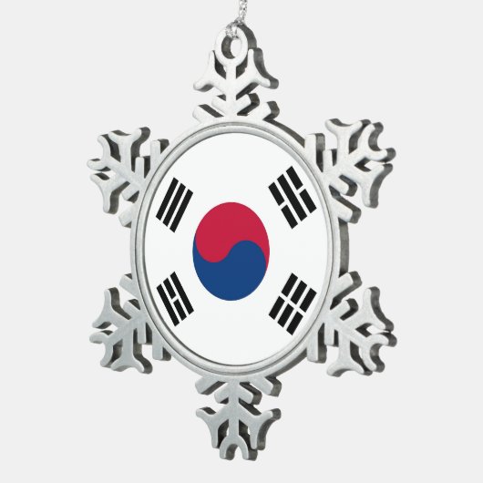 Schneeflocke mit Südkoreaflagge Schneeflocken Zinn-Ornament (Rechts)