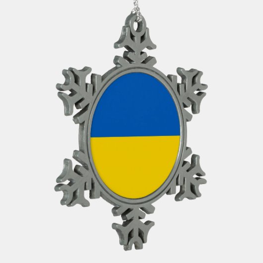 Schneeflocke mit ukrainischer Flagge Schneeflocken Zinn-Ornament (Links)