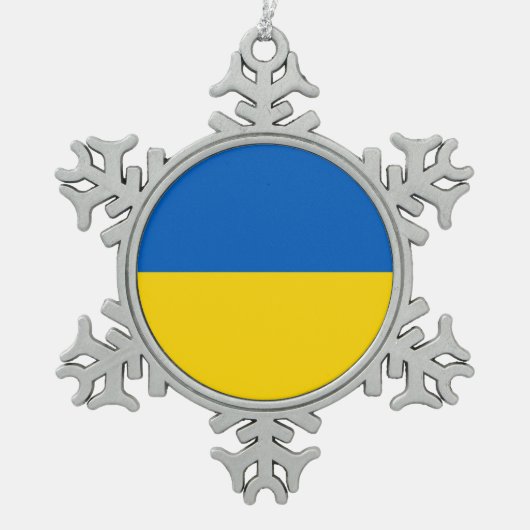 Schneeflocke mit ukrainischer Flagge Schneeflocken Zinn-Ornament (Vorderseite)