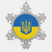 Schneeflocke mit ukrainischer Flagge Schneeflocken Zinn-Ornament (Vorderseite)